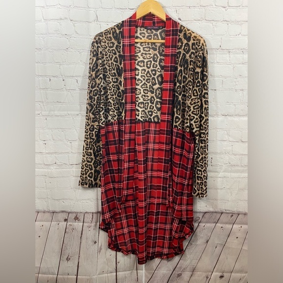 Crazy Train Womens Size Small Western Pine Ridge Plaid Leopard Rodeo Duster - Picture 2 of 9